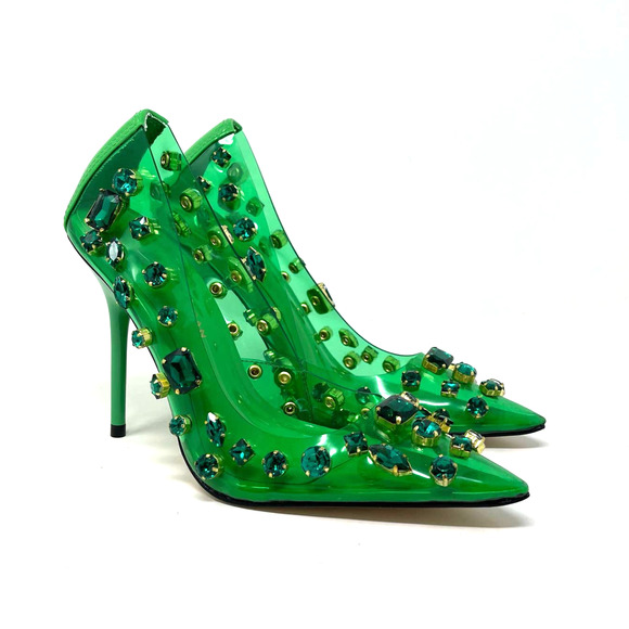 Good American Diamonds Are Forever Heels Size 6.5 Summer Green GSH008-X - Picture 1 of 9